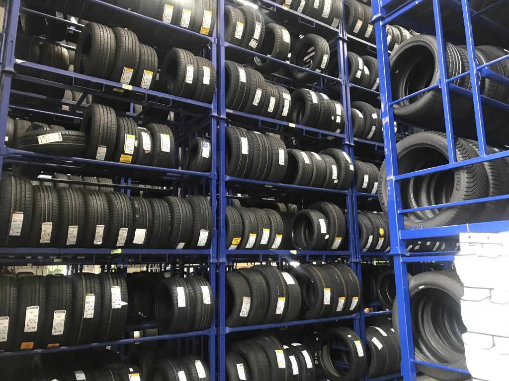 Yellow Tyres New Car Tyres Stock