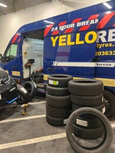 Mobile car tyre fitting in London, Essex and Kent. Yellow Tyres